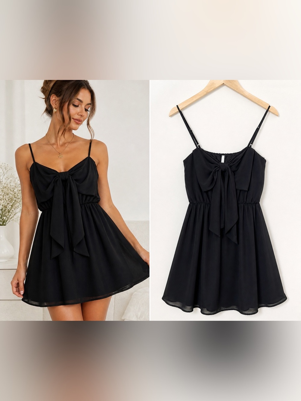 Sage Black Chiffon Bow Front‎ Mini Dress Small Coquette Date Night Chic